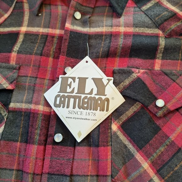 New Men’s ELY Cattleman Red Flannel Long Sleeve Pearl Snap 3XL - Picture 4 of 7